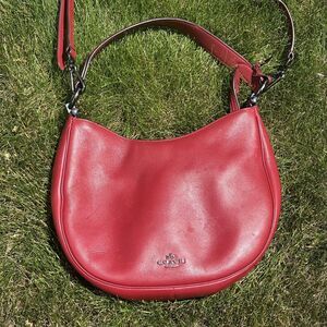 Coach Nomad Hobo Bag Cherry Red Gunmetal Hardware 54446 Glovetanned Leather READ